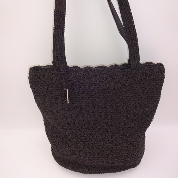 Liz Claiborne Handbags - Liz Claiborne Crazy Horse Black Woven Crochet Purse Shoulder Bag Handbag Tote